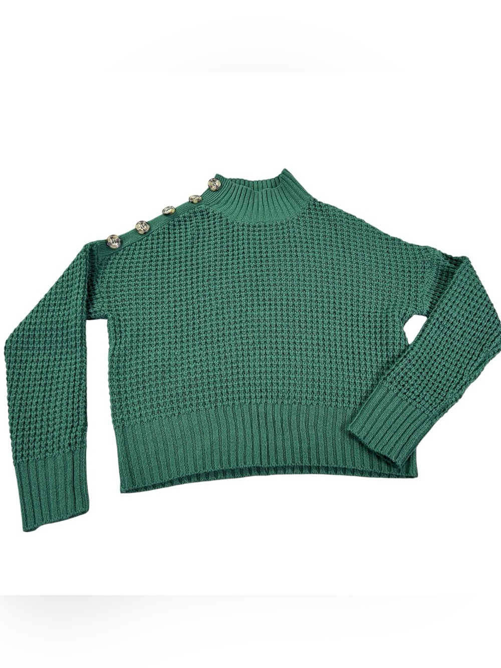 Full Circle Trends Sweater Womens L Forest Green Textured Knit Button Shoulde